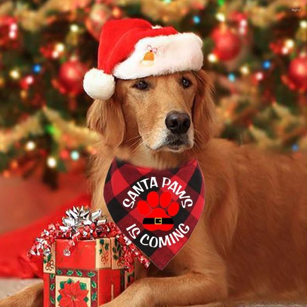 Cão vestuário santa patas está vindo impressão pet saliva toalha inverno gato cachecol cabeça lavável bib suprimentos decoração presente de natal