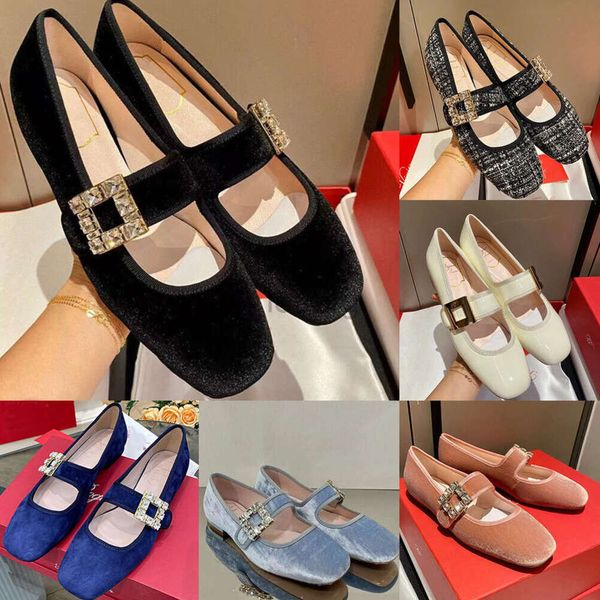 Novas sapatilhas de balé designer Mary Jane femininas com fivela de diamante quadrado sapatos de balé de couro slip-on bico quadrado sapatos casuais de salto baixo mocassim de couro envernizado sapato de veludo