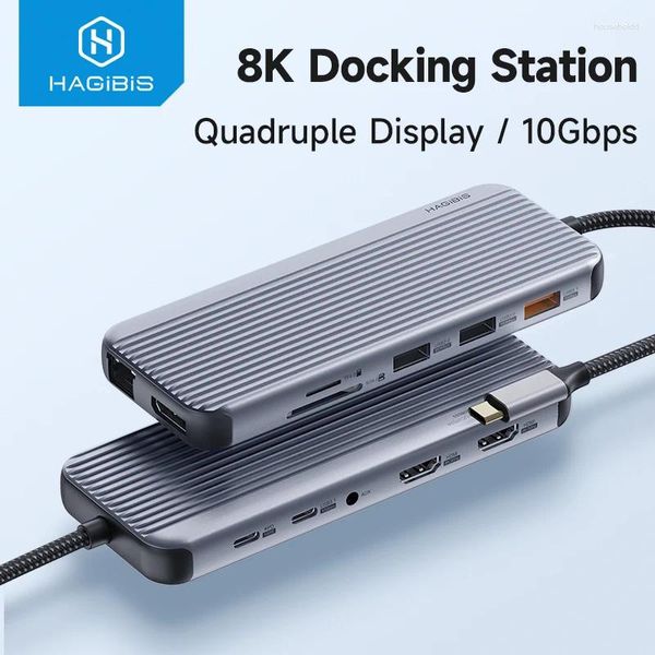 Hagibis portátil usb c docking station tipo para 8k dp duplo hdmi-display quádruplo compatível pd rj45 3.1 para portátil macbook