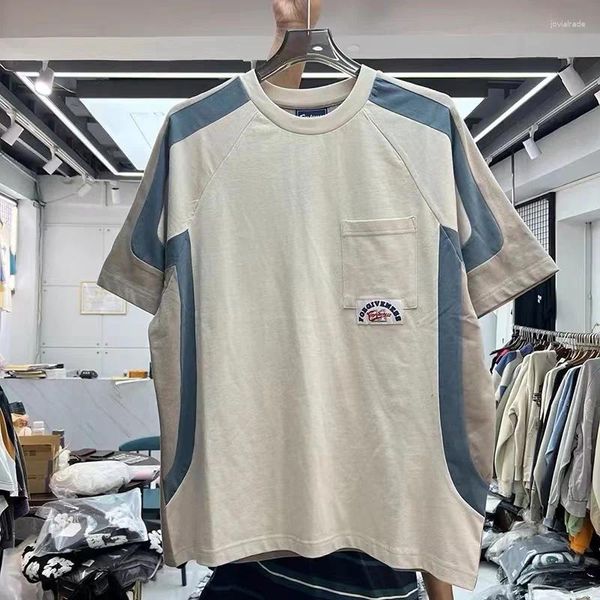 Camisetas masculinas com corte personalizado e costura visual slim simples camisa de manga curta