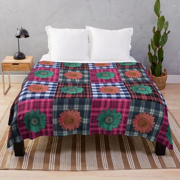 Одеяла в стиле пэчворк, клетчатое цветочное одеяло с кисточками, глядя на домашний декор, пледы