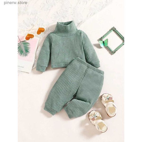 Set di abbigliamento Neonato unisex 1-24 mesi Manica lunga Collo alto Felpa a righe Felpa invernale calda Top e pantaloni Set di abbigliamento per bambini Ragazza