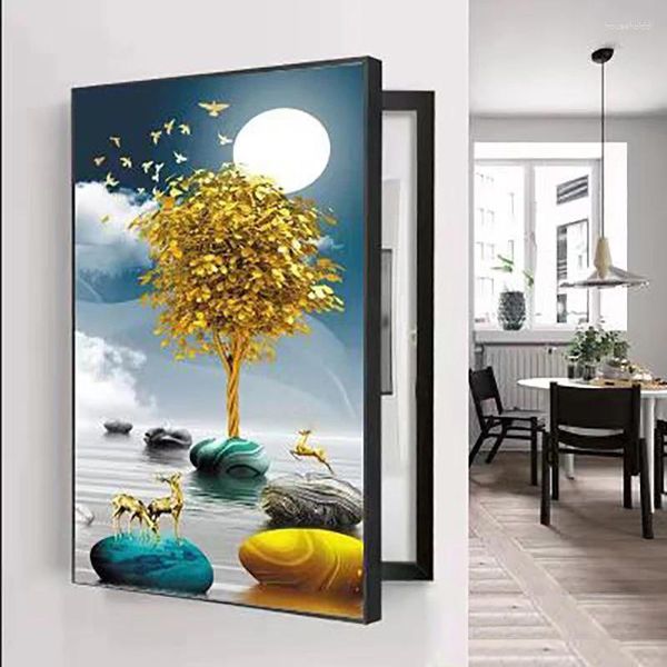 Pinturas decorativas caixa de energia interruptor medidor elétrico capa esconder arte da parede com quadro casa sala de estar decoração cartaz 40x30cm