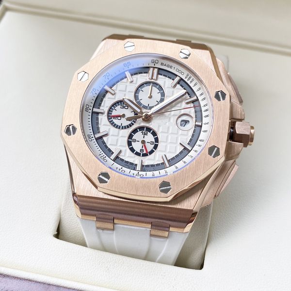 Mens relógio designer de luxo 44MM mostrador de aço inoxidável relógios de quartzo relógios pulseira de borracha relógios de safira relógios de alta qualidade relógio de moda