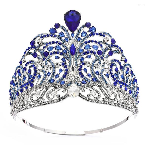Saç klipleri, iyi taç parlatıcı rhinestone tiara tam daire büyük ayarlanabilir gelin düğün büyük kronlar