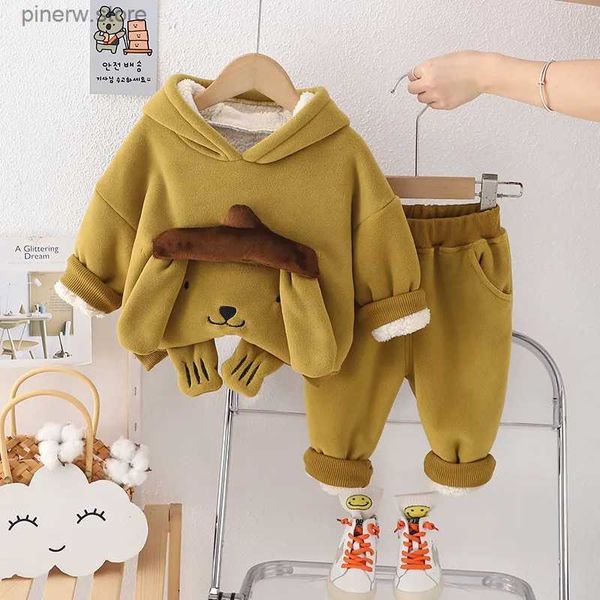 Set di abbigliamento Autunno e inverno nuovi bambini cartone animato orso abito a maniche lunghe ragazzi e ragazze giacca di cotone felpato abito a due pezzi semplice sportivo