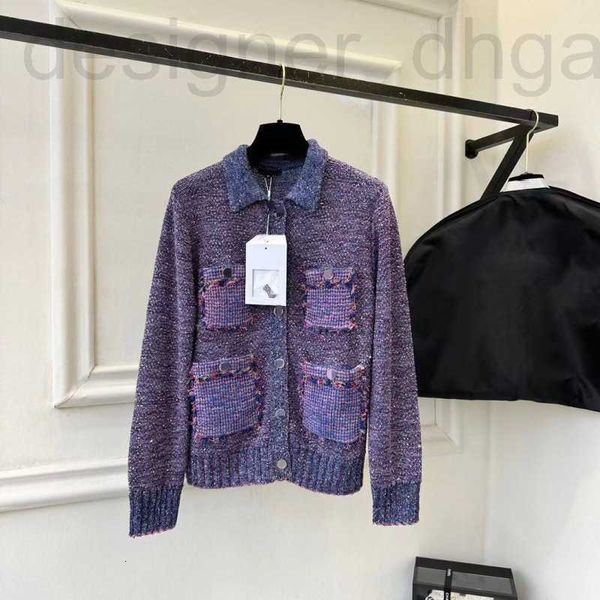 Maglieria da donna Tees designer 2023 Inverno Nanyou Xiaoxiangfeng High end Paillettes Filato Colletto con patta Bordo in pelliccia Tasca Cardigan lavorato a maglia allentato Cappotto DXMN