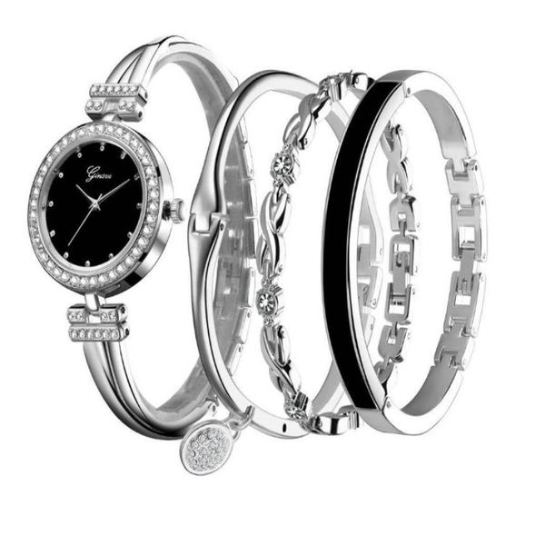 Venda de luxo 4 peças conjuntos relógio feminino diamante moda relógios quartzo delicado senhora relógios pulso pulseiras ginaves brand279a