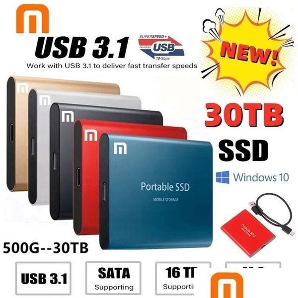 Жесткие диски Жесткие диски M.2 SSD 500 ГБ 1 ТБ Флэш-накопитель Внешний Typec Высокоскоростной USB3.1 2 ТБ 4 ТБ 8 ТБ Хранение Портативный HD-диск для ноутбука Dhxx0
