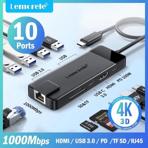 Lemorele 10/9in-1 USB C HUB Tipi Yerleştirme İstasyonu RJ45 PD 100W Adaptör 3.0 Dizüstü Bilgisayar MacBook için