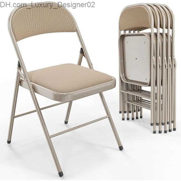 Outros móveis Vingli 6 PC Cadeiras dobráveis com assentos acolchoados Metal Frame com capacidade para trás de tecido 350 libras Khaki Conjunto de 6 Q240129