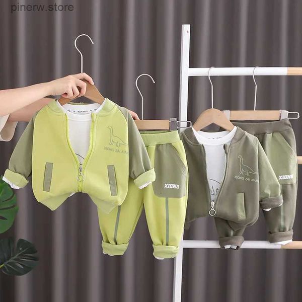 Set di abbigliamento Autunno New Baby Cartoon Dinosaur Set sportivo a maniche lunghe per ragazzi Cappotto maglione colorato Pantaloni lunghi Set casual in tre pezzi