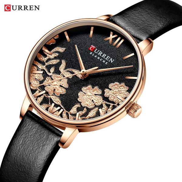 Curren Deri Kadınlar İzler 2019 Güzel Benzersiz Tasarım Dial Quartz Holwatch Saat Kadın Moda Elbise İzle Montre Femme295r