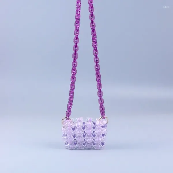 Borse da sera Mini tracolla con catena dell'amore viola con perline tessuta a mano personalizzata per donna Borsa a tracolla da donna versatile con rossetto alla moda