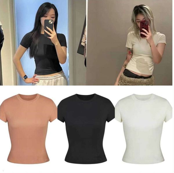 T-shirt basic da donna a maniche corte aderenti, tinta unita, camicia Y2k, canottiera attillata, estiva, per uscire, abbigliamento da allenamento, sex appeal