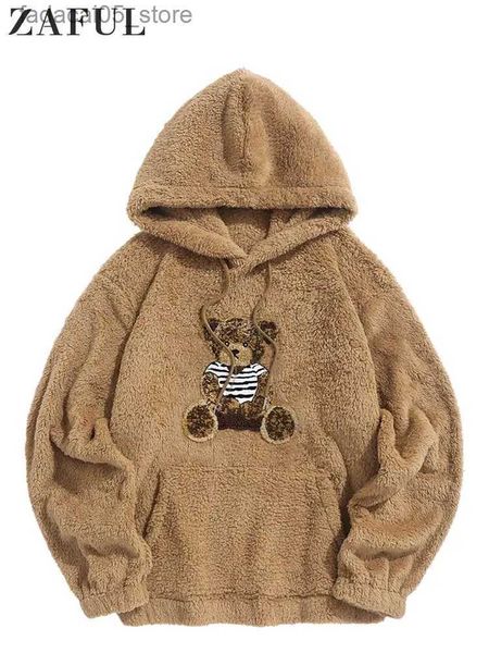 Felpe con cappuccio da uomo Felpe con cappuccio ZAFUL Felpe con cappuccio da uomo Fluffy Teddy Bear Felpe con motivo Autunno Inverno Streetwear Pullover Casual Maniche lunghe Top NOVITÀ Q240129