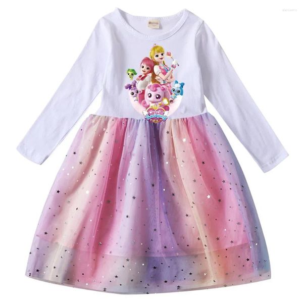 Платья для девочек, милая одежда для подростков, платье с длинными рукавами для маленьких девочек, карнавальный костюм с героями мультфильмов для малышей, детский повседневный костюм принцессы