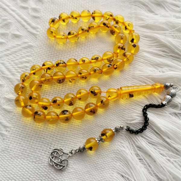 Браслеты Tasbih четки Удивительные бусины из искусственного янтаря в виде насекомых Настоящие муравьи внутри 10 мм 51 круглые бусины Sibha Молитвенные бусины ручной работы