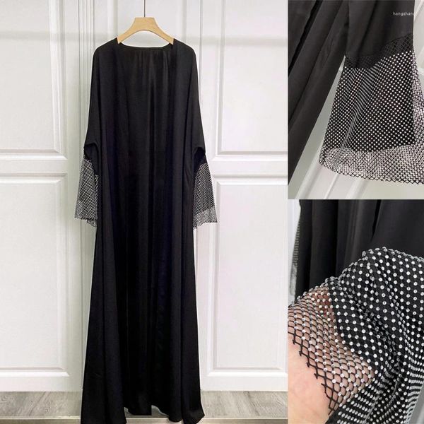 Vestuário étnico aberto abaya para mulheres preto nida cardigan vestido muçulmano abayas dubai luxo estiramento diamante kaftan quimono femme mussulmane