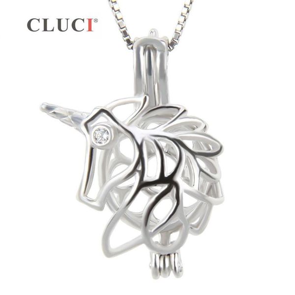 CLUCI moda argento sterling 925 ciondolo gabbia unicorno per donne che realizzano gioielli con collana di perle 3 pezzi S18101607254R