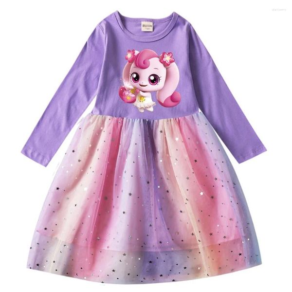 Mädchen Kleider Fangen Teenieping Kleidung Kinder Langarm Prinzessin Kleid Für Mädchen Baumwolle T-shirt Mesh Pailletten Kinder Hochzeit Vestidos