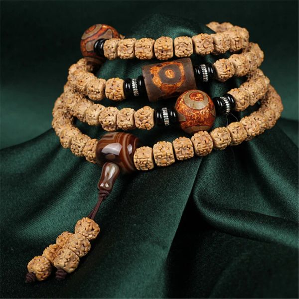 Liga design original natural carne cheia 5 pétalas rudraksha budista 108 mala contas pulseira masculino bodhi semente oração jóias atacado