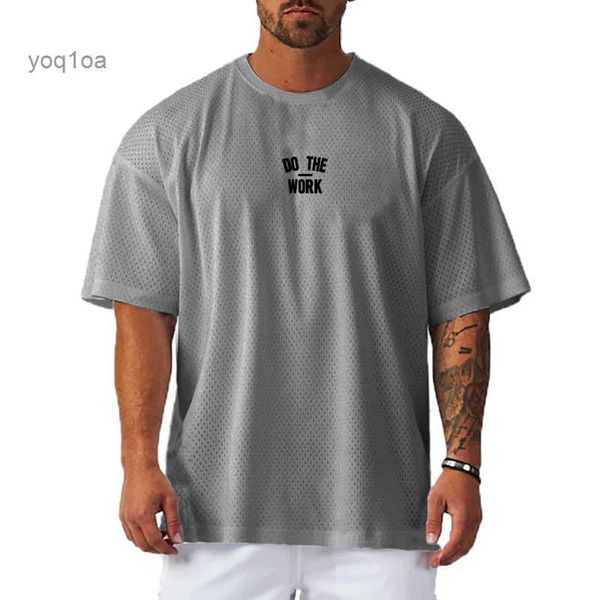 Herren T-Shirts Übergroßes T-Shirt Herren Dropped Shoulder Kurzarm Fitness T-Shirt Sommer Big Mesh Sexy Loose Gym Kleidung Basketball-Trikot
