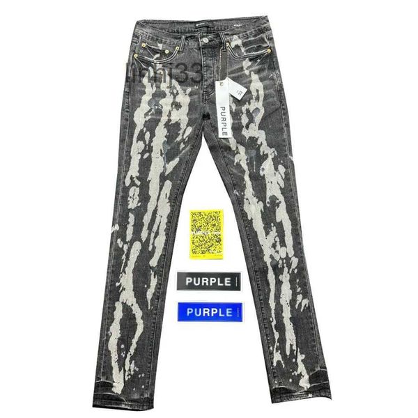 Jeans masculinos marca roxa baixa ascensão skinny jean p001 preto derramamento de lixívia pintura 231129ausk