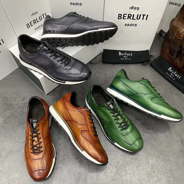 Berluti Scarpe da ginnastica in pelle da uomo Top Berluti Nuove scarpe sportive basse colorate Fast Track con piccola pelle bovina Casual di alta qualità