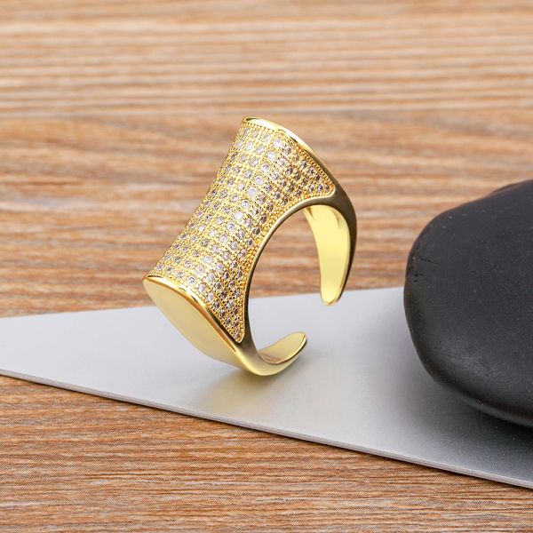 Anéis de zircônia geométrica de zircônia, para mulheres e homens, ouro amarelo 14k, punk rock, acessórios ajustados abertos, joias, presente, bijuterias femininas