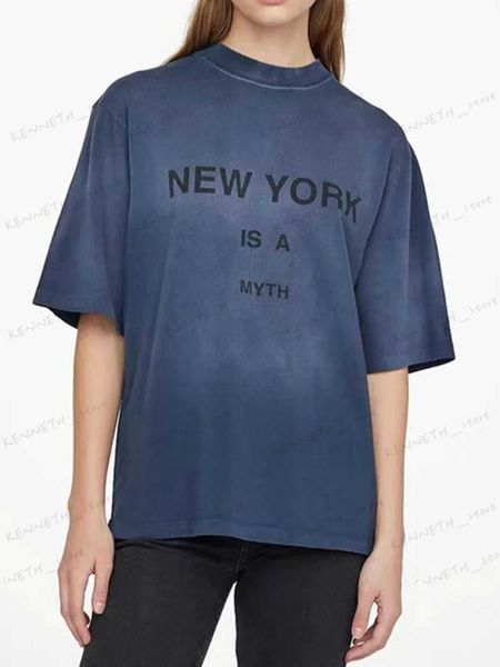 T-shirt da donna New York T-shirt da donna in cotone lavato Vintage manica corta moda Tees Top 2023 Abbigliamento estivo femminile Chic Tee Shirt T-shirt T240129
