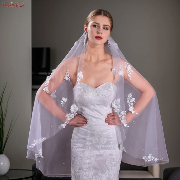 TOPQUEEN V52 Velo da sposa elegante con fiori 3D Velo da sposa 4 metri Tutto per abiti da sposa con voile di fiori in organza 240123