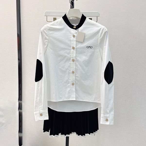 Contraste cor feminina tops blusa saia de cintura alta primavera elegante blusas brancas camisas