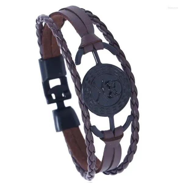 Braccialetti a maglie Moda Punk Teschio Bracciale con fibbia da uomo Lega vintage Scheletro Moneta Fascino Bracciale in pelle intrecciata Braccialetti avvolgenti Multistrato