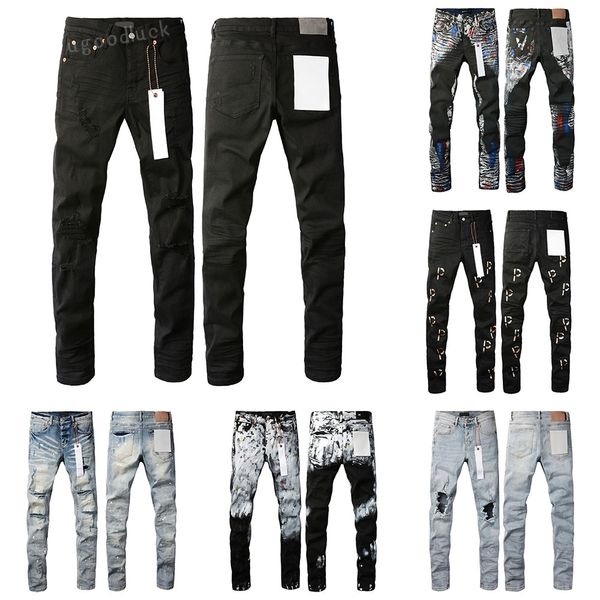 Jeans viola da uomo Designer Jeans da uomo Retro Uomo Pantaloni lunghi neri High Street Marchio Patch Hole Denim dritto Streetwear Moda Pantaloni sportivi casual Pantaloni da jogging Pantaloni