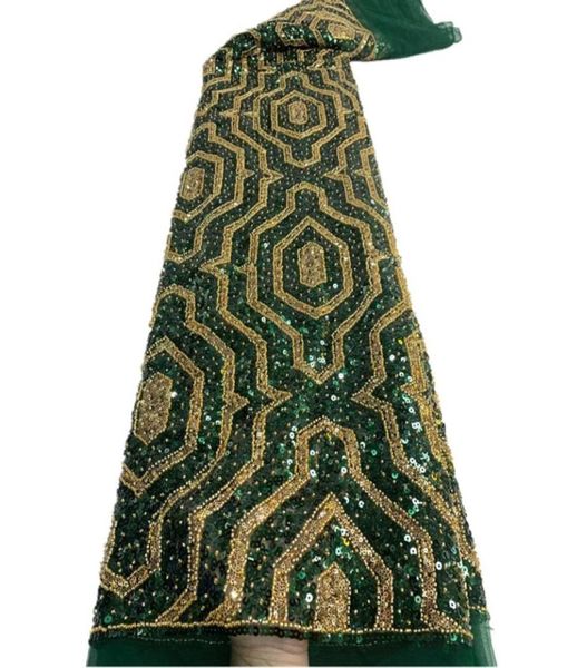 Tessuto di pizzo con perline fatto a mano Ricamo Paillettes Colore verde Elegante francese nigeriano Ultimo stile di design Alta qualità Nuovo Drop Deli8639054