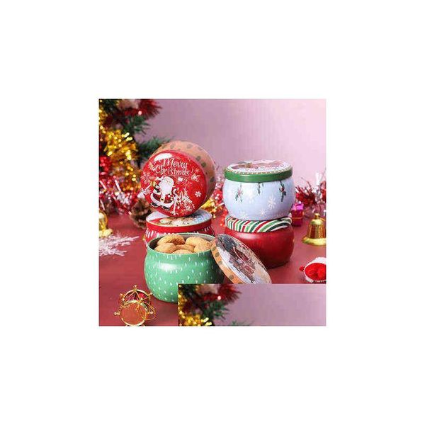 Presente Envoltório Natal Scented Candle Tin Jars Redondo Recipiente Vazio Caixa de Doces 2.2oz Cera de Soja Pode Flandres H1231 Drop Delivery Home Gard Dhk1I