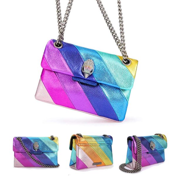 Echtes Leder Mini Kurt Geiger Handtasche Regenbogentasche Luxus London Geldbörse Designer Damen Herren Streifen Schulter Mode Clutch Tote Umhängetasche Sling Chain Flap Bag