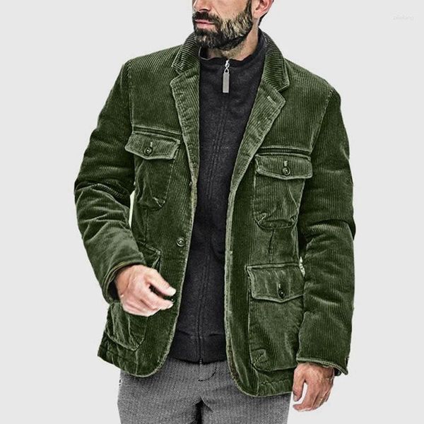 Jaquetas masculinas vintage veludo casacos gola botão cor sólida outerwear homens primavera moda remendo bolsos design manga longa