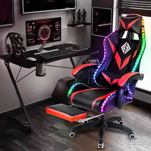 Outros móveis Cadeira de jogos com massagem e luzes LED RGB Cadeira ergonômica para computador com apoio de braço de ligação de suporte vermelho e preto Q240129