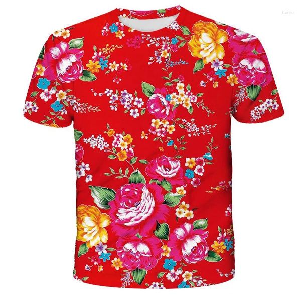 Herren-T-Shirts, 3D-Nordostchina-Blumen-Druck-Shirt für Männer, Kindermode, Streetwear, coole kurze Ärmel, buntes Y2k-Kleidungs-T-Shirt