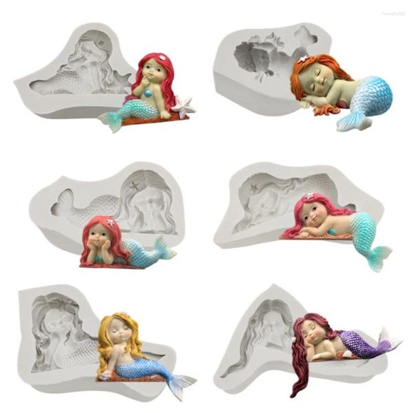 Stampi da forno 3D Sirena Torta Fudge Stampo in Silicone Stampi per cioccolato fondente fai da te Strumenti di decorazione Accessori Sapone fatto a mano