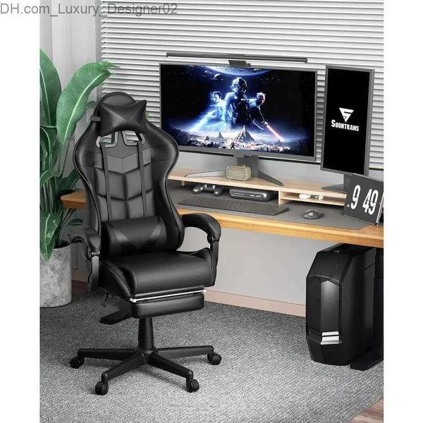 Outros móveis Cadeira de computador Cadeira ergonômica para jogadores de escritório Cadeiras pretas para jogos com apoio para os pés Poltrona móvel Encosto relaxante Rodas reclináveis Q240129