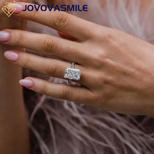 Anelli Jovovvasmile Anello Moissanite 8 Carati 13x9mm Ghiaccio Tritato Ibrido Allungato Taglio Radiante 585 Au750 Gioielli in Oro Reale per le Donne