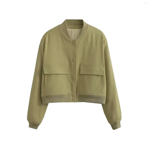 Jaquetas femininas jaqueta primavera cortada com bolsos roupas leves botão de pressão outerwear para compras viagem trabalho treino senhoras