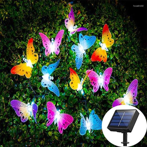 Stringhe 12/20 Led ad energia solare Farfalla Fata String Lights Outdoor Garden Wedding Decorazione natalizia Lampada Fibra ottica impermeabile