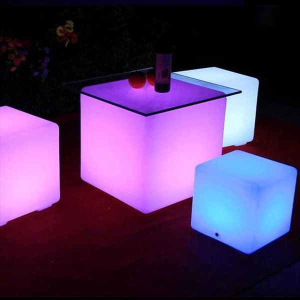 Möbel Wasserdicht Garten Leuchtender Hocker Würfel Fernbedienung Stuhl PE Kunststoff LED RGB Wireless EL Dekoration Rasenlampen280C