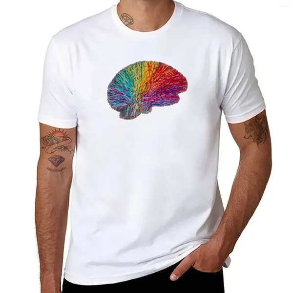 Débardeurs pour hommes White Matter Brain - Look brodé T-shirt arc-en-ciel Mode coréenne Vêtements esthétiques T-shirts graphiques pour hommes