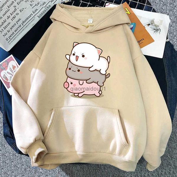 Herren-Kapuzenpullover, Sweatshirts, Pfirsich- und Gummi-Hoodie-Sweatshirts, sind für Frauen, lustige Harajuku-Katzen-Sweatshirts, Unisex, lockere Herbst- und Winterkleidung in Übergröße, L231017