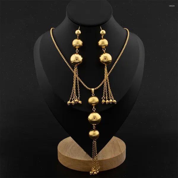 Colar brincos conjunto de luxo 18k banhado a ouro jóias dubai clássico contas borla gota pingente moda italiana aniversário presente feminino